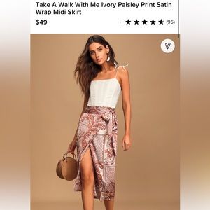 Lulus Paisley Satin Wrap Midi skirt